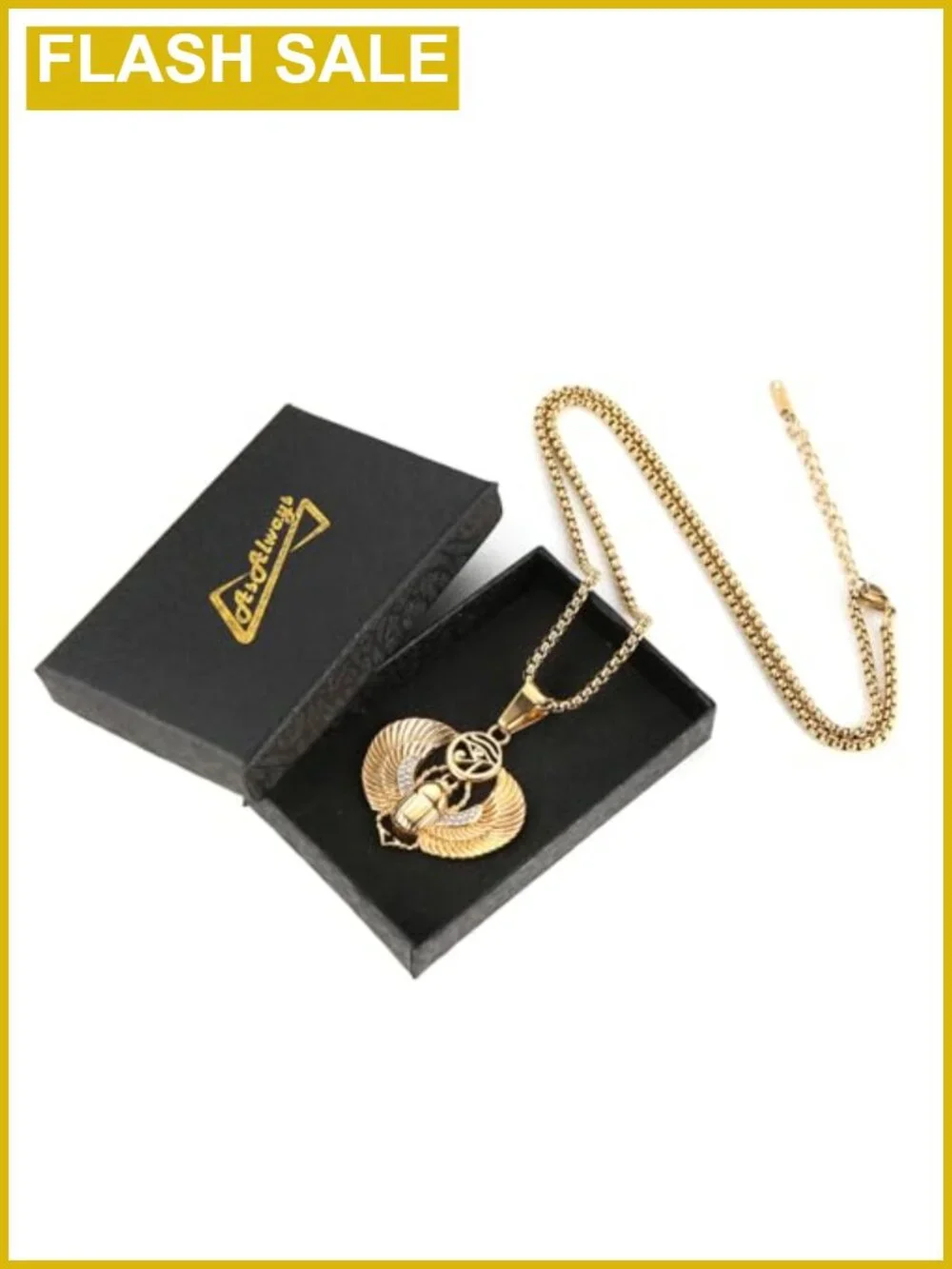 Egyptian Scarab Pendant Necklace Stainless Steel Gold Plated Men's Chain